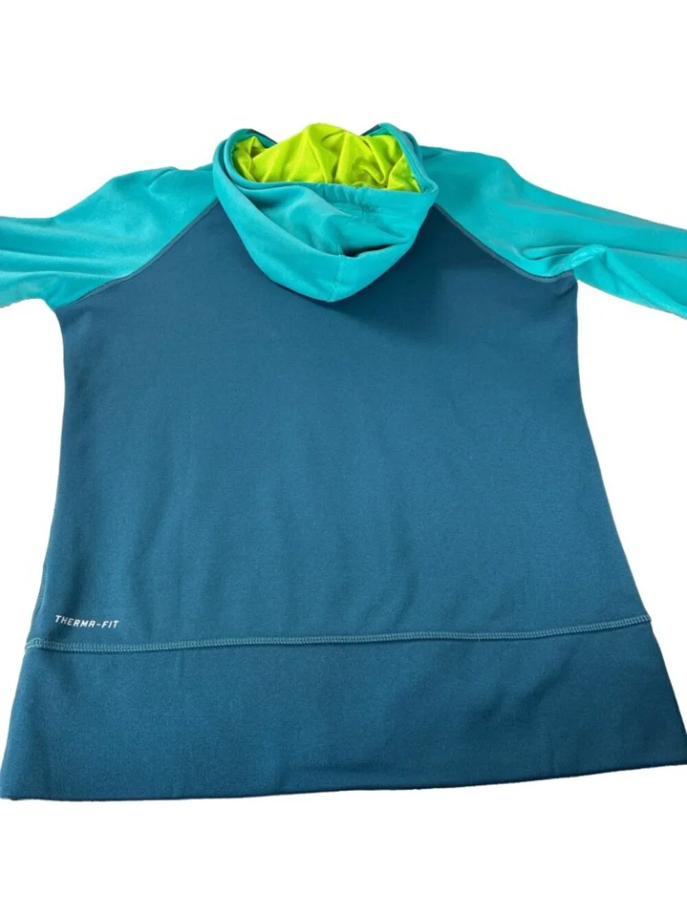 Nike Women's Therma-FIT Colorblock Script Logo Hoodie Teal Blue Neon Volt  SZ  M
